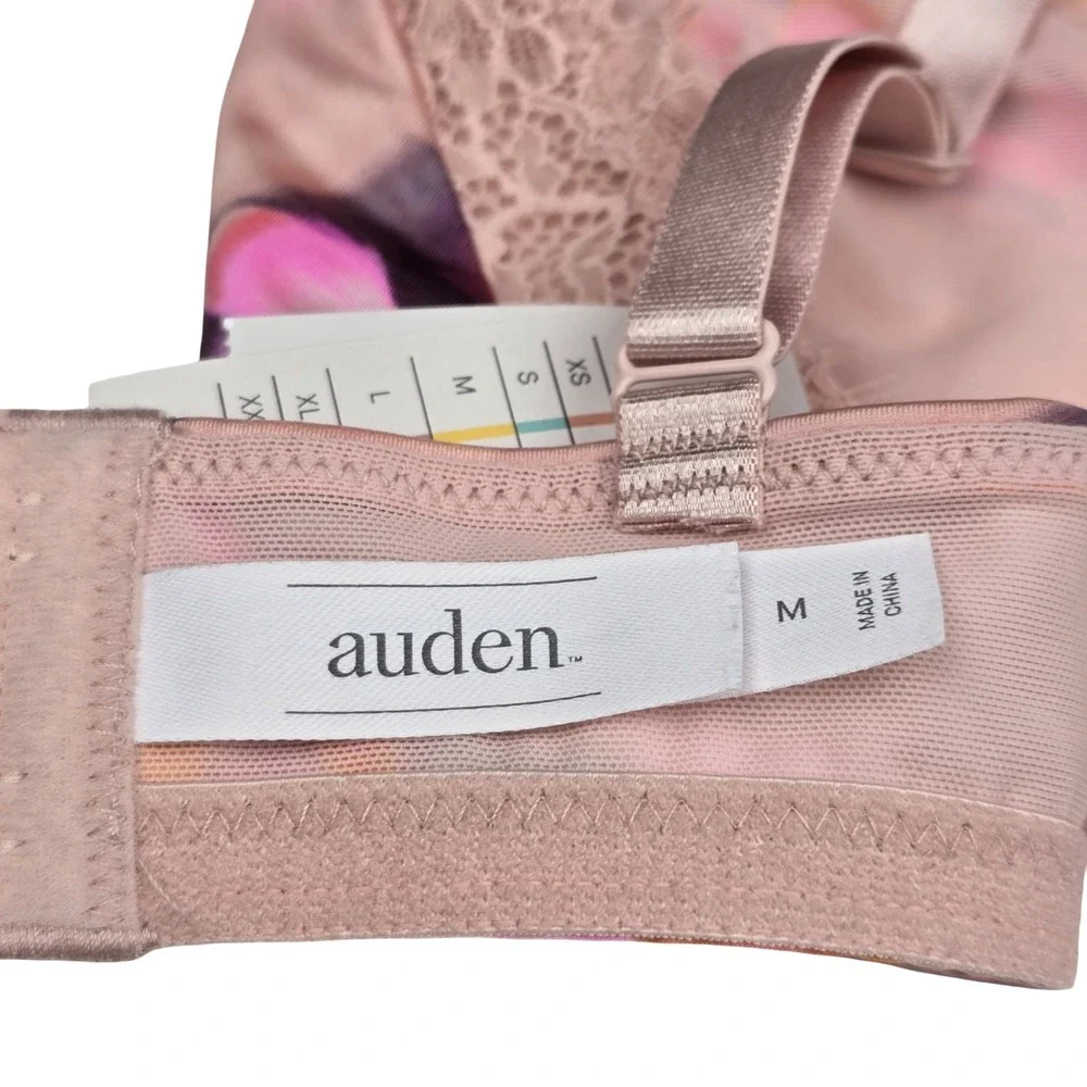 Auden Unlined Bralette M Rose Pink Floral Lace Wireless Bra NWT